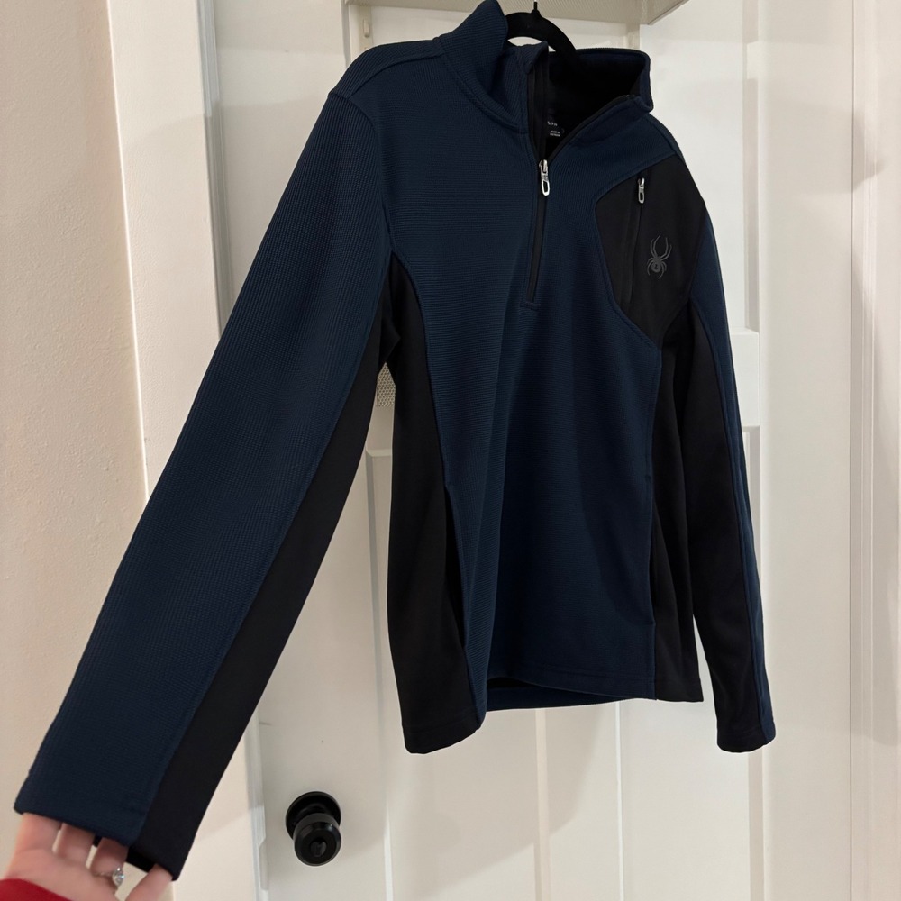 Spyder Men Size Small Blue Black 1/4 Zip Fleece Pullover Athletic Jacket - Picture 2 of 6